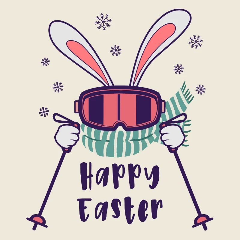 Joyeuses Pâques de la part du lapin de ski avec bâtons de ski
