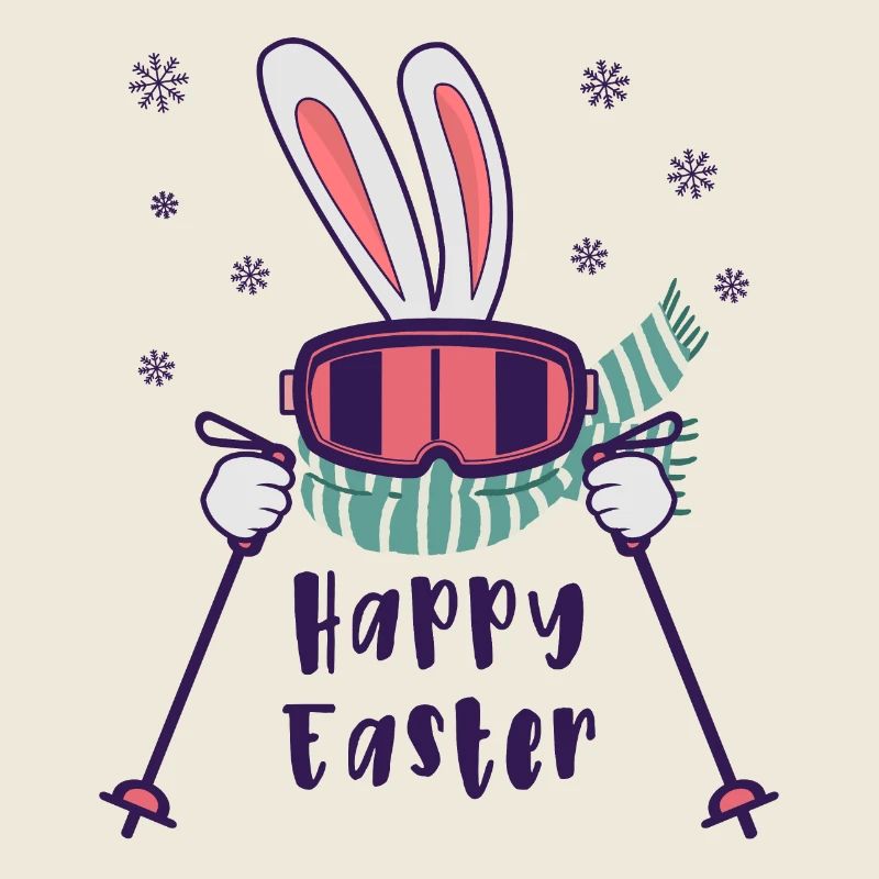 Joyeuses Pâques de la part du lapin de ski avec bâtons de ski