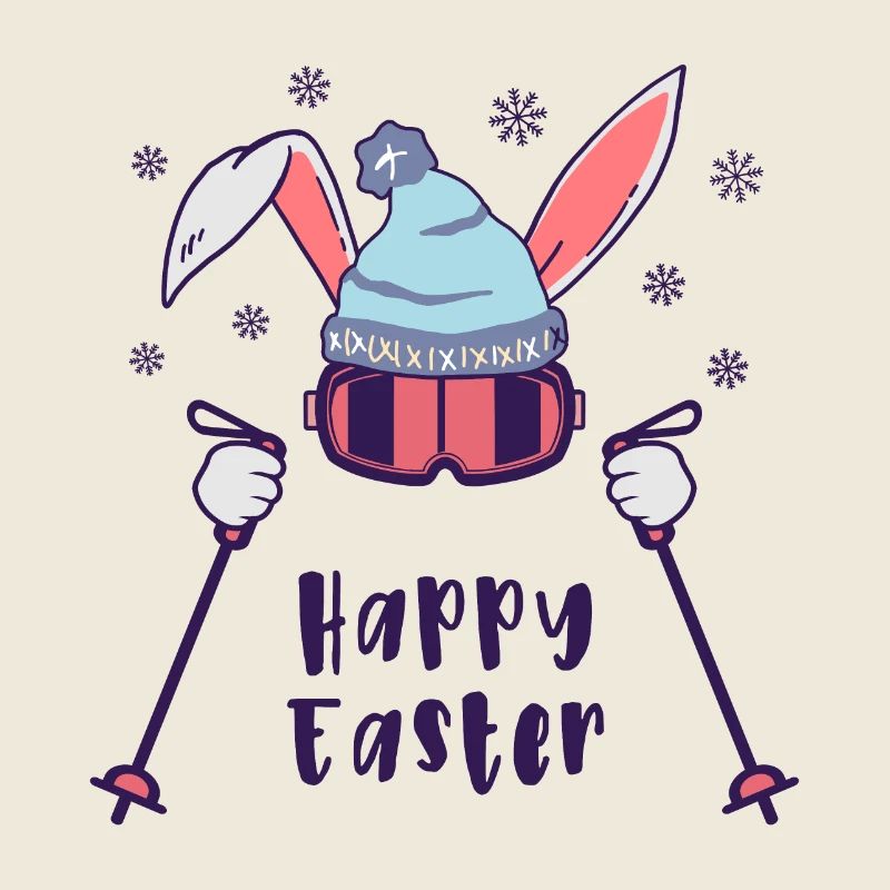 Joyeuses Pâques de la part du lapin de ski avec bâtons de ski