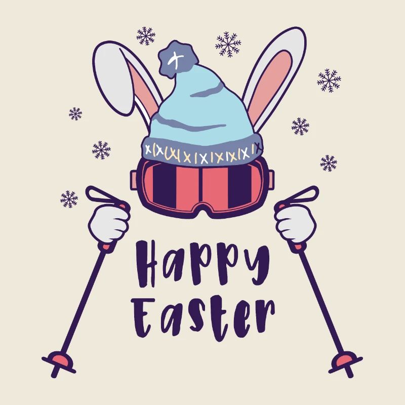 Happy Easter from Skiing Rabbit with ski poles