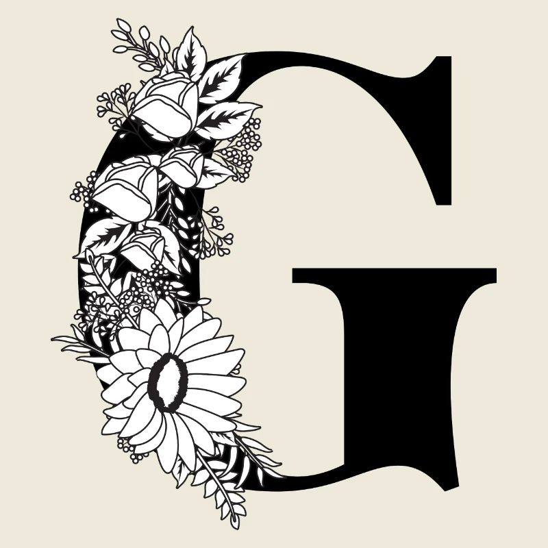 Blumenbuchstabe g schwarz-weiß