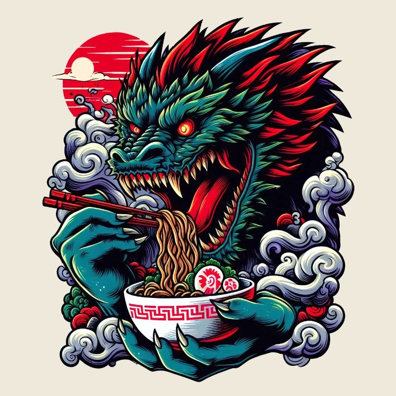 Ramen Feast Slurping Noodles Like a Dragon on Fire