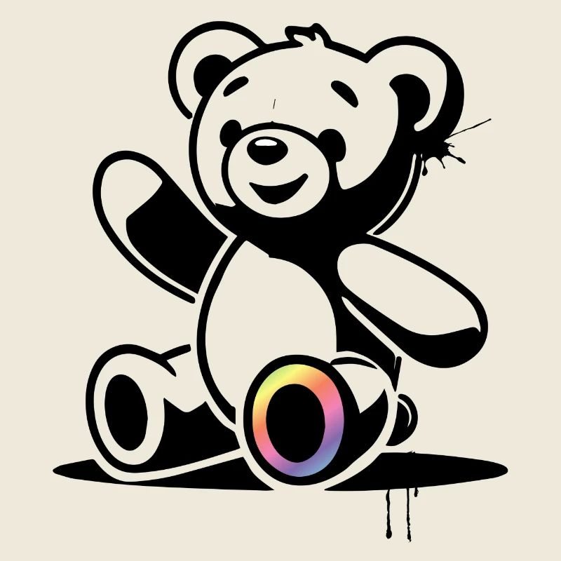 Stencil Teddy mit Regenbogenakzent