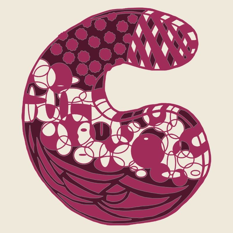 Letter C with character in red