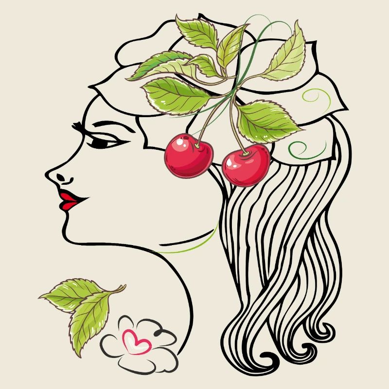 Frauenkopf mit Kirschen
