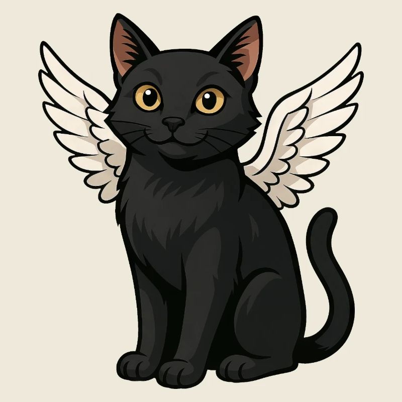 Chat Noir Ange Ailes Dessin Animé Céleste