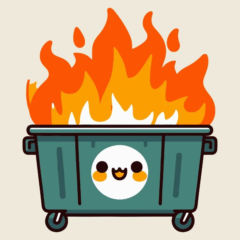 Niedlicher flammender Mülleimer