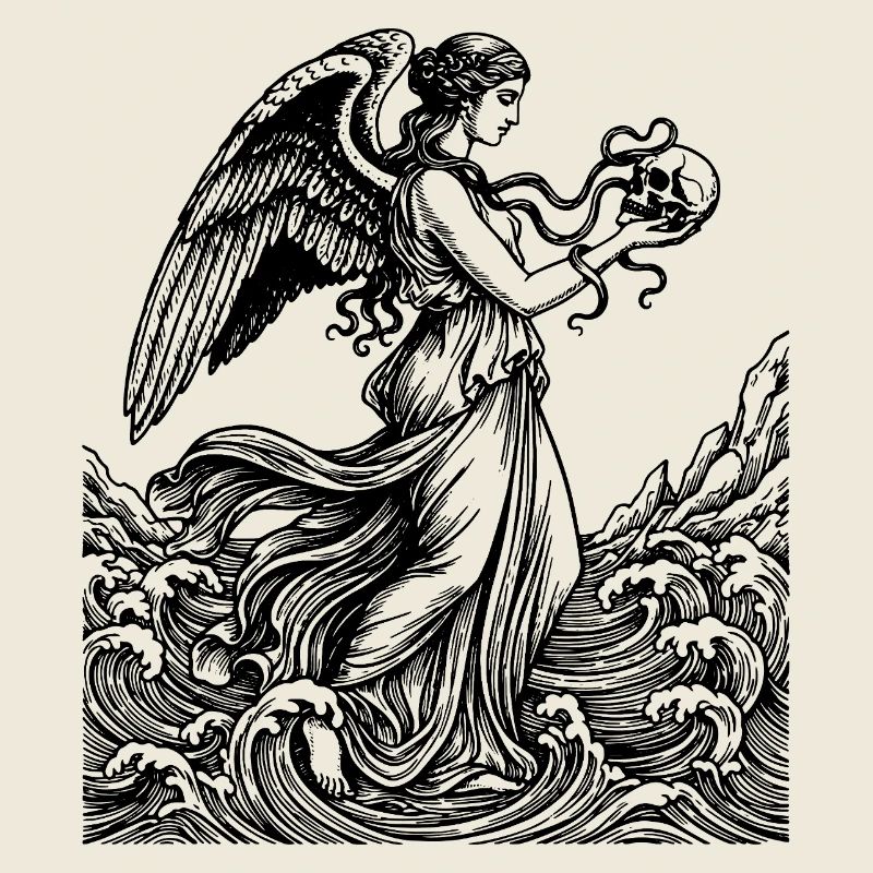 Griechische Goodess mit Totenschädel