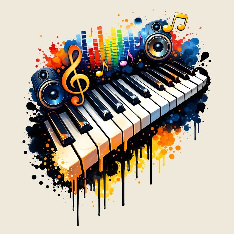Klavier mit Musik und Farben im Graffiti Stil 