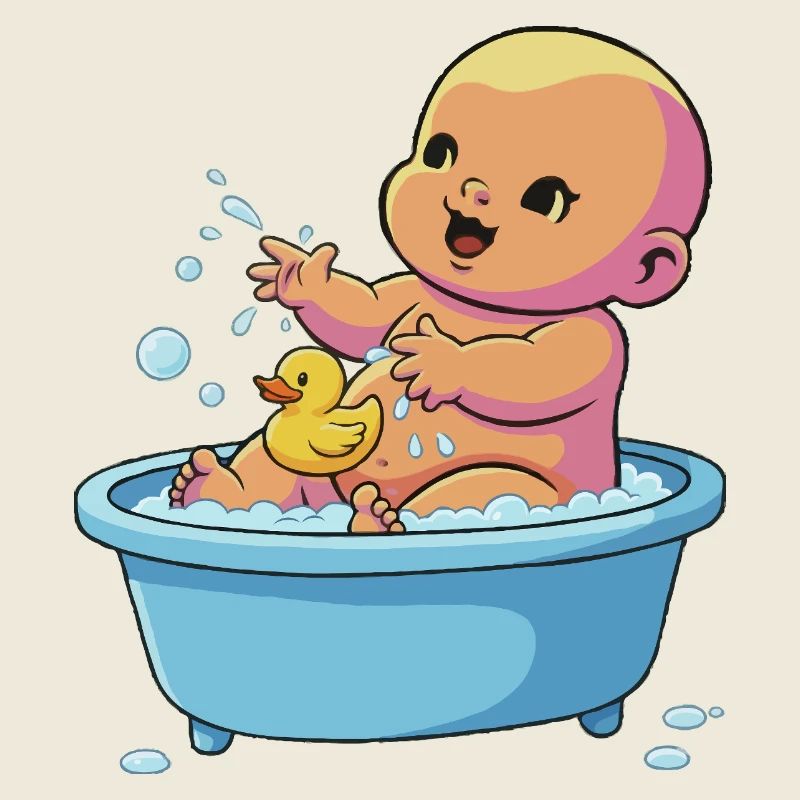 Playing Baby in Bath with Duck