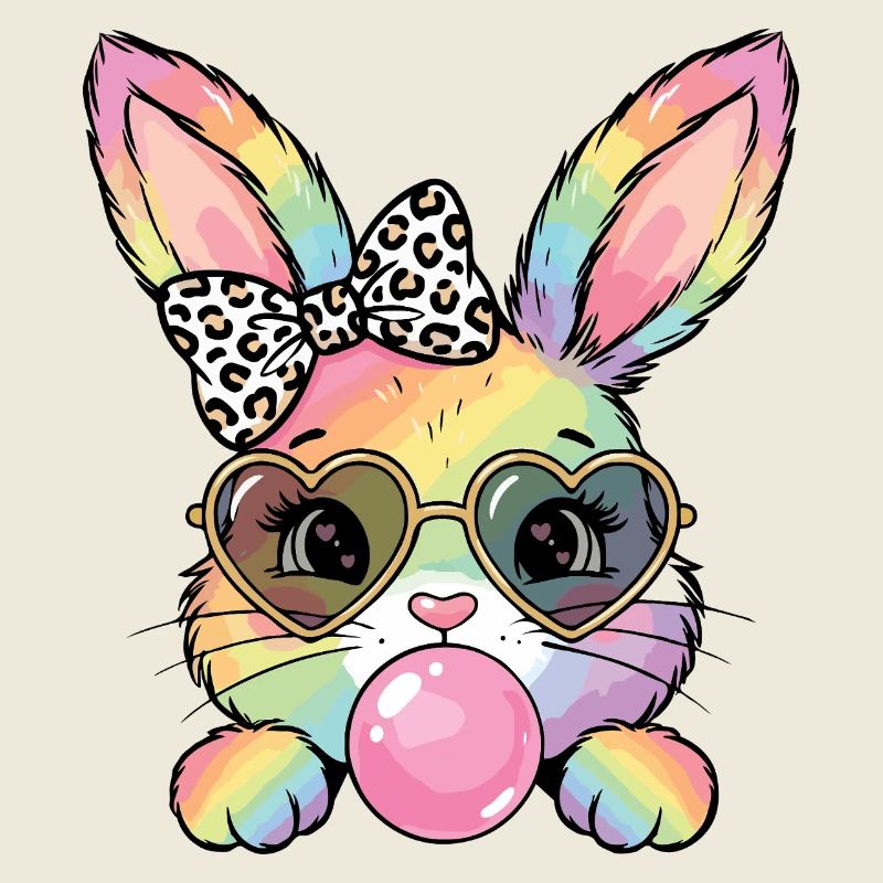 Niedlicher Regenbogen Hase mit Sonnenbrille