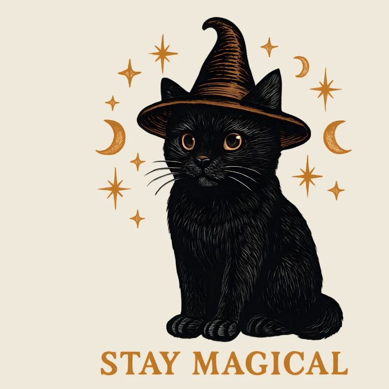La magie du chat dans le chapeau de la sorcière