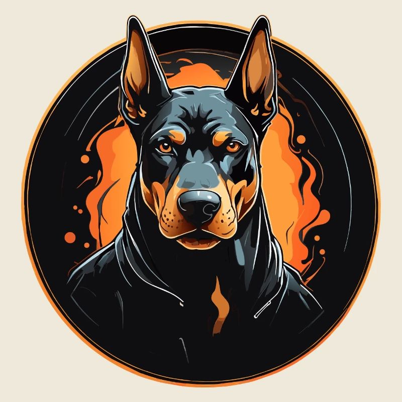 Doberman sur la roue chromatique avec des taches de couleur