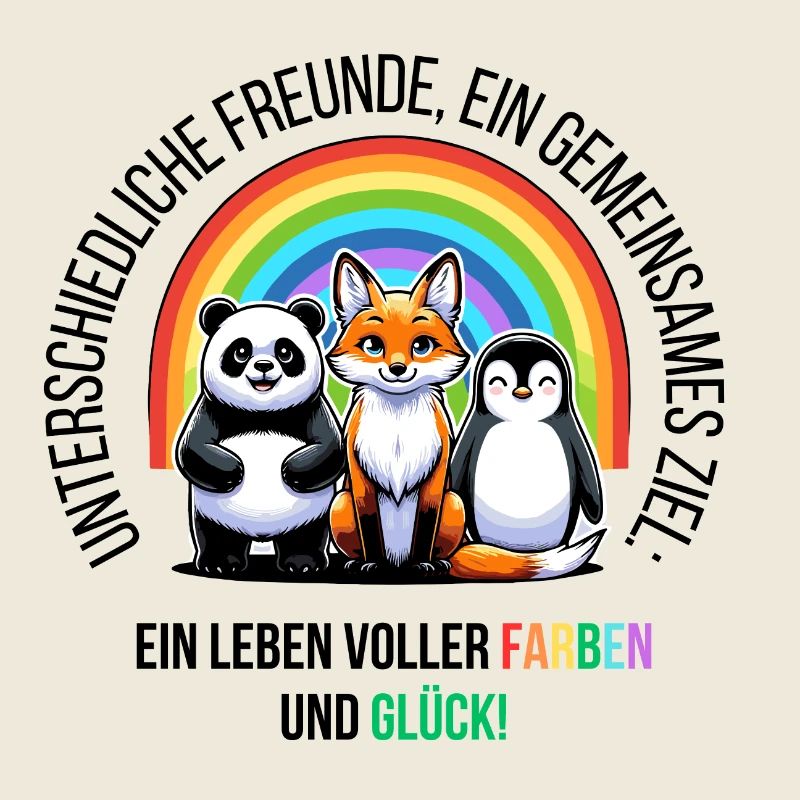 Panda, Fuchs und Pinguin Freundschaft mit Spruch