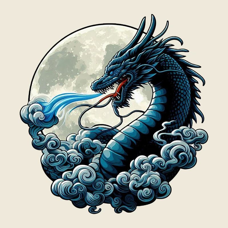 Dragon bleu mystique avec lune - Nuit enchantée