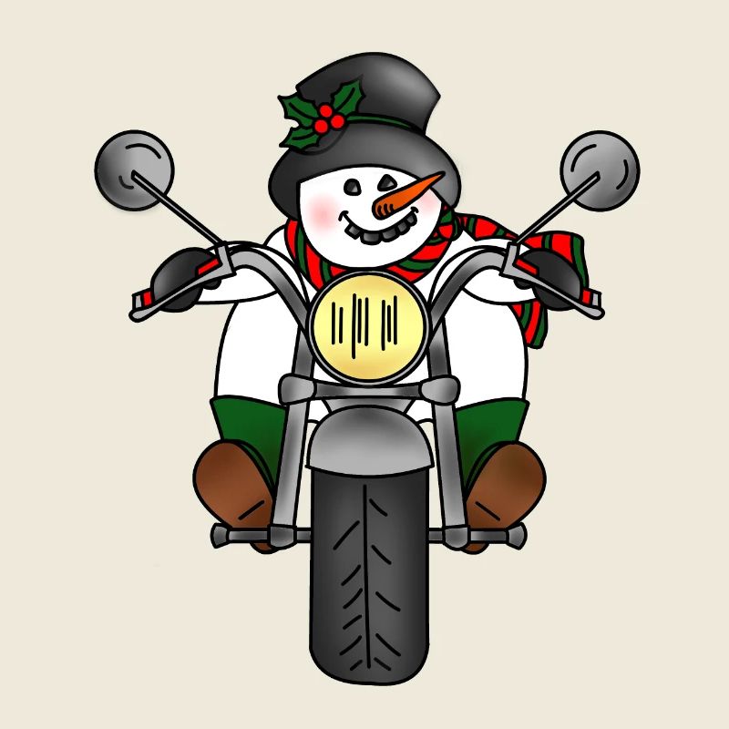 Sneeuwman op motor in kerstsfeer