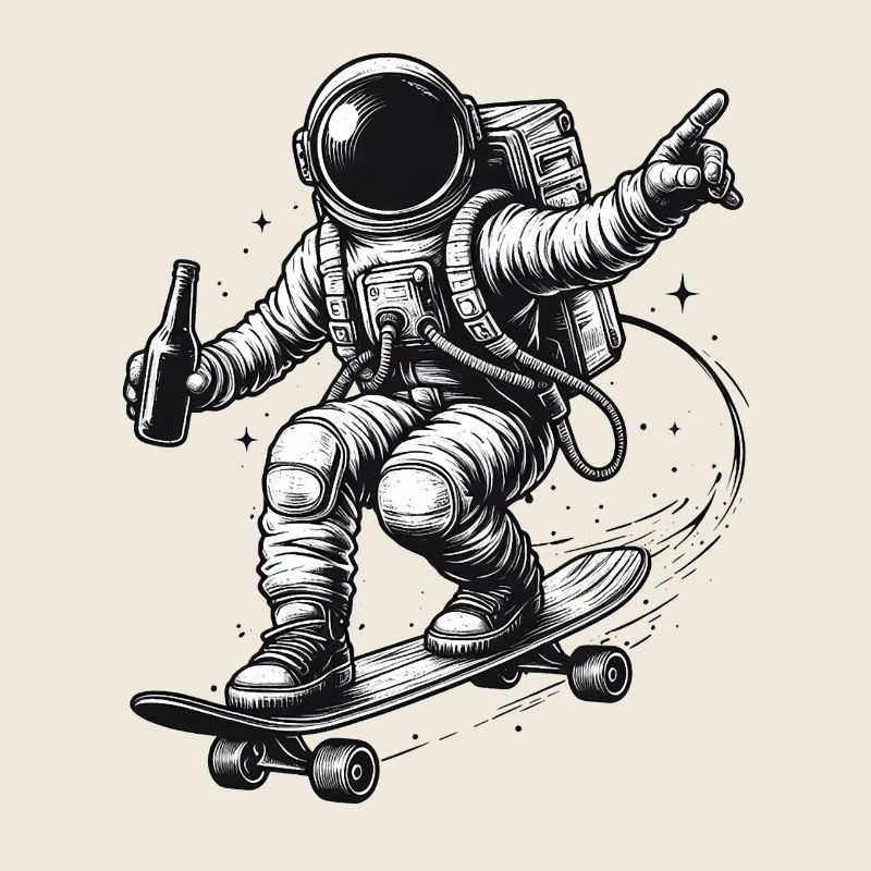 Astronaute sur planche à roulettes
