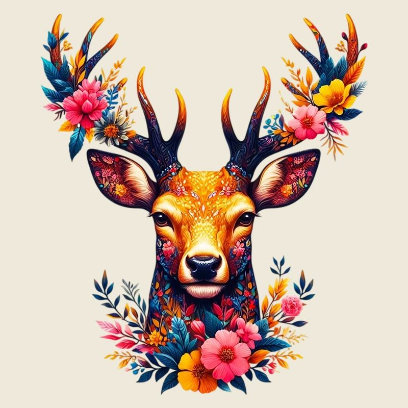 Cerf décoré de fleurs