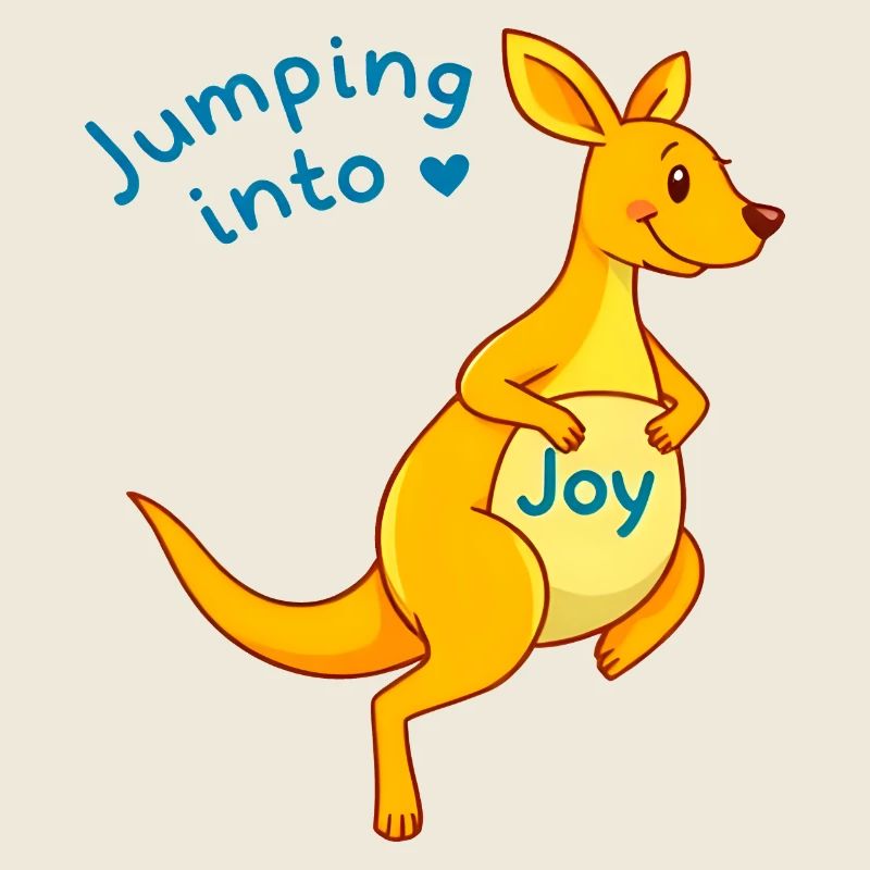 Jumping Joy : Kangourou jaune avec signe bleu