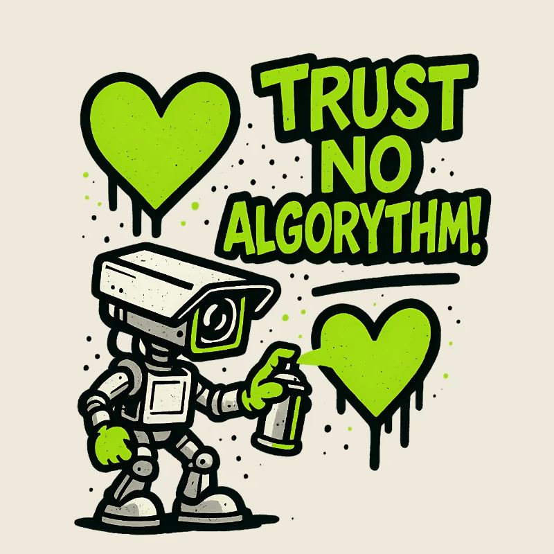 Robot avec cœur et message anti-algorithme