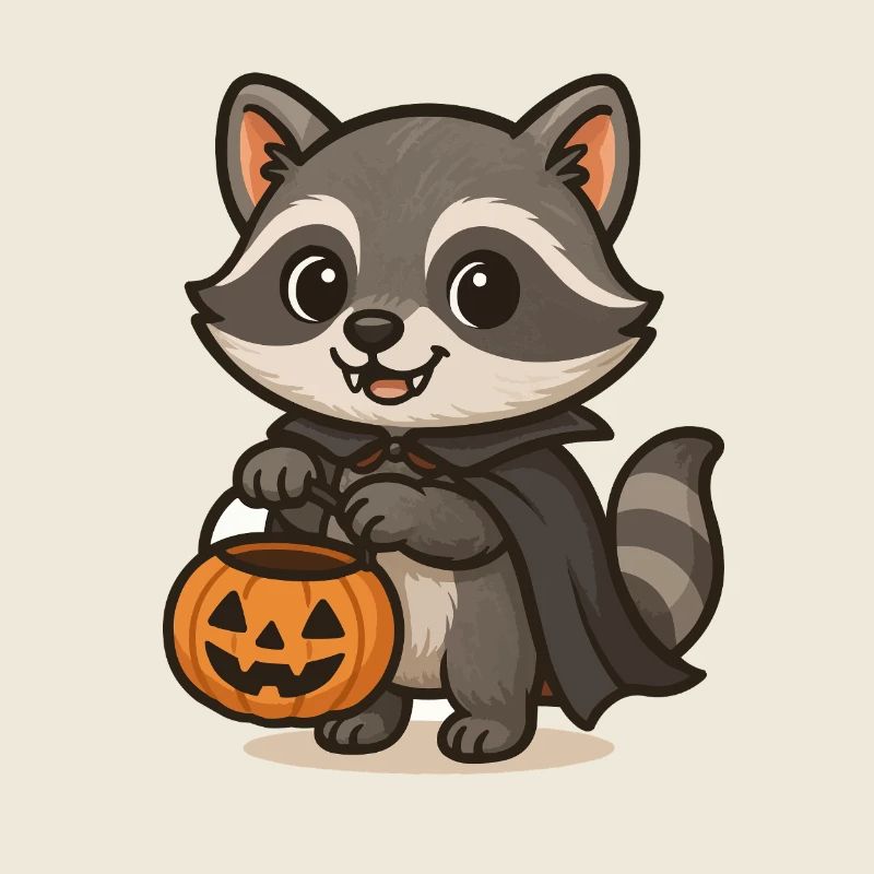 Waschbär mit Halloween-Korb