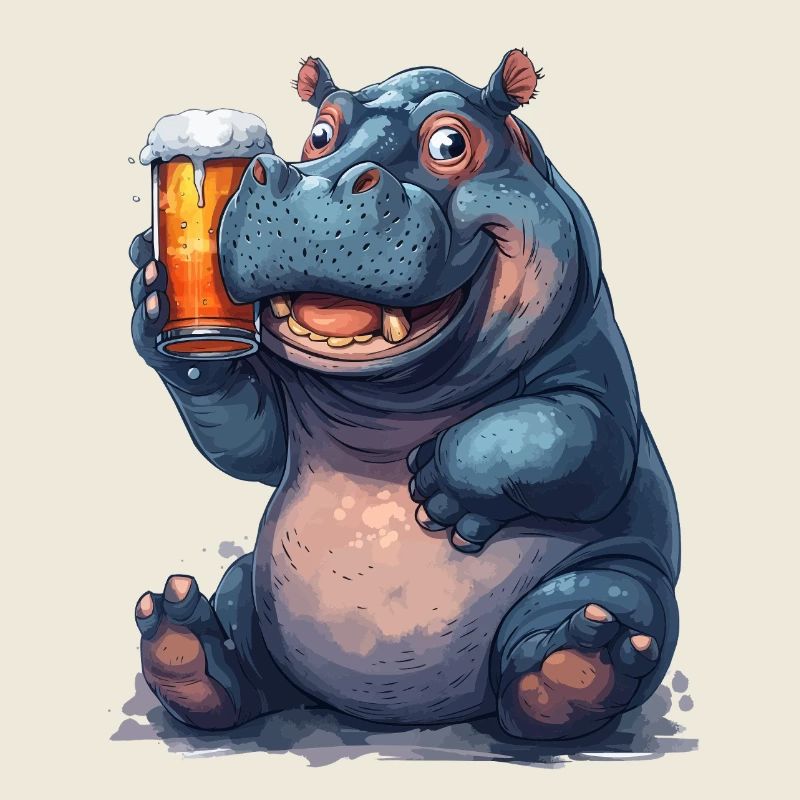 Nilpferd mit Bierglas Cartoon-Print