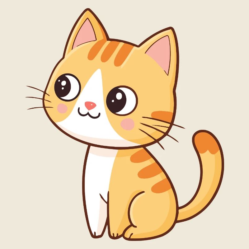 Kawaii-Orange-Kätzchen sitzt mit einem schelmischen Lächeln da