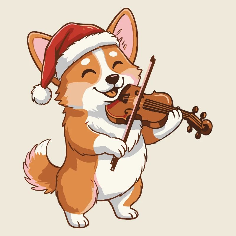 Le chien corgi de Noël jouant du violon