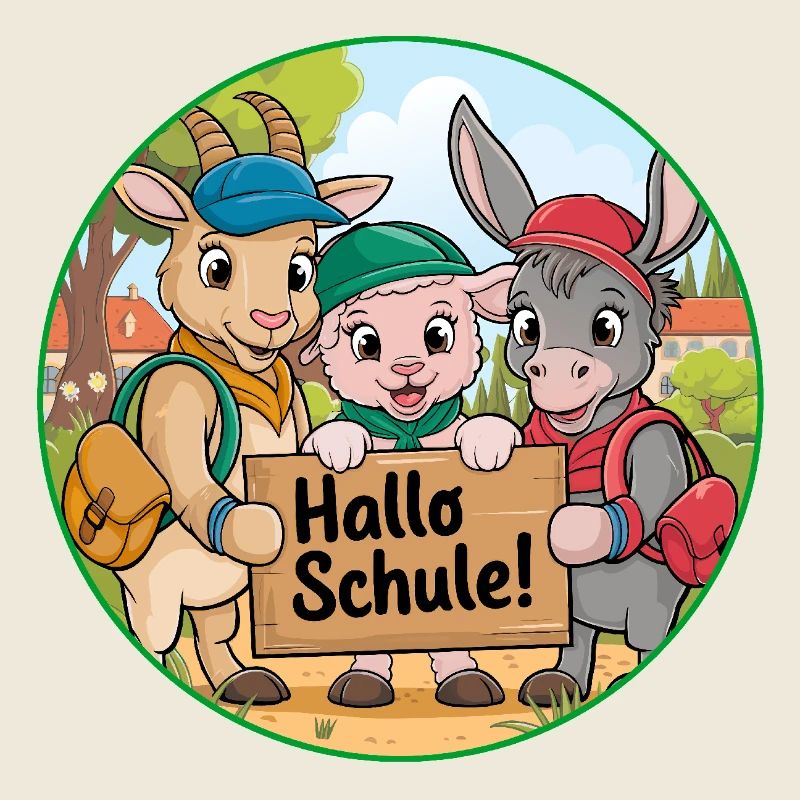 Erster Schultag mit lustigen Tieren