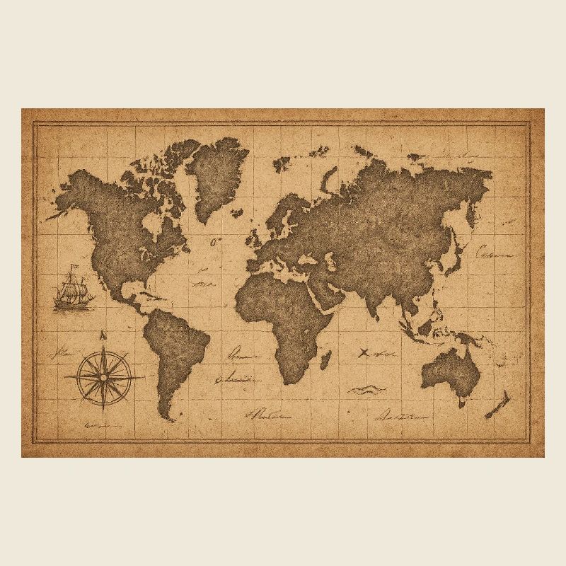 Vintage World Map Sepia Nautical