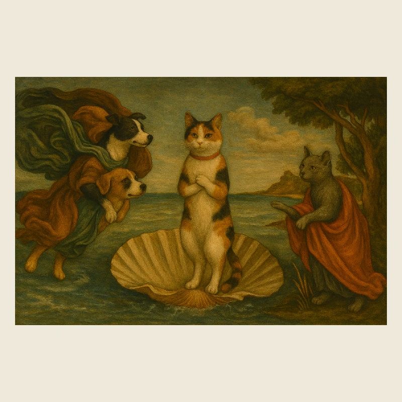 Cats on Shell Stage in Painting Style