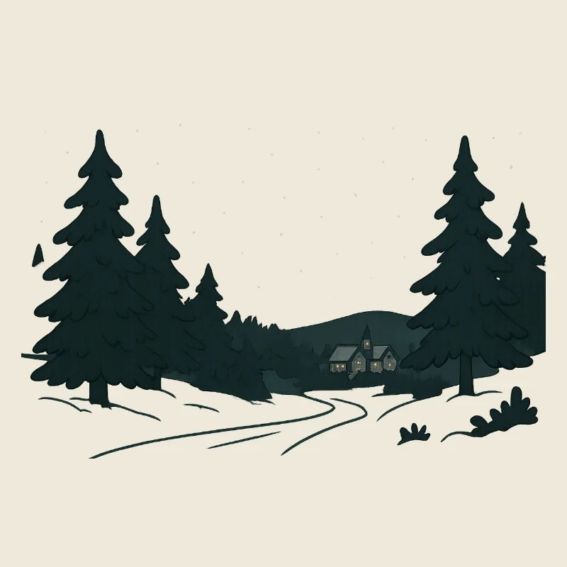 Chemin de la forêt nocturne vers Noël