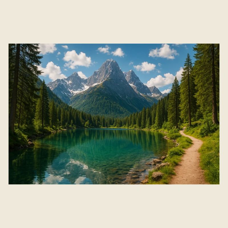 Mountain lake path in the forest