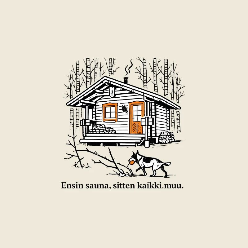 Waldhaus-Skizze mit Hund
