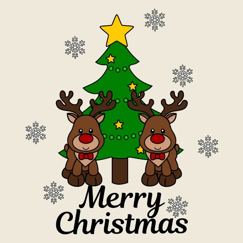 Elche mit Baum Merry Christmas