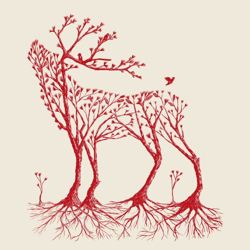 le cerf de forêt en rouge