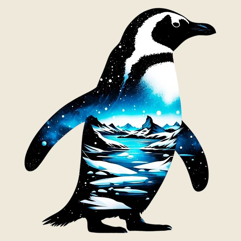 Pingouin décoré peint avec un paysage arctique