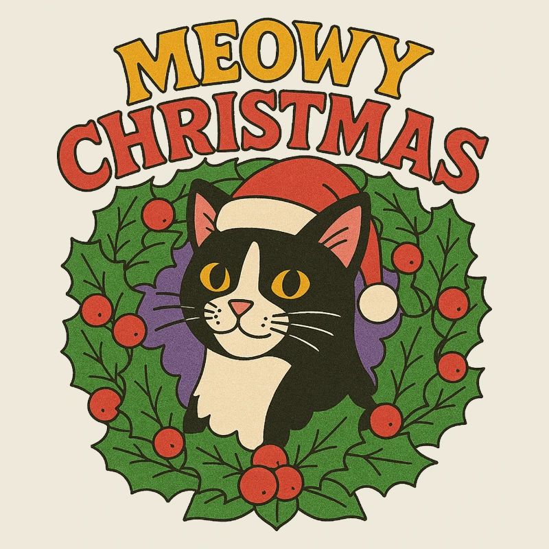 Festliches Katzen-Weihnachtskranz-Design