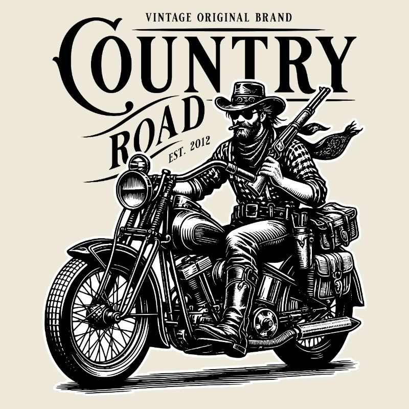 Cowboy biker on vintage motorcycle