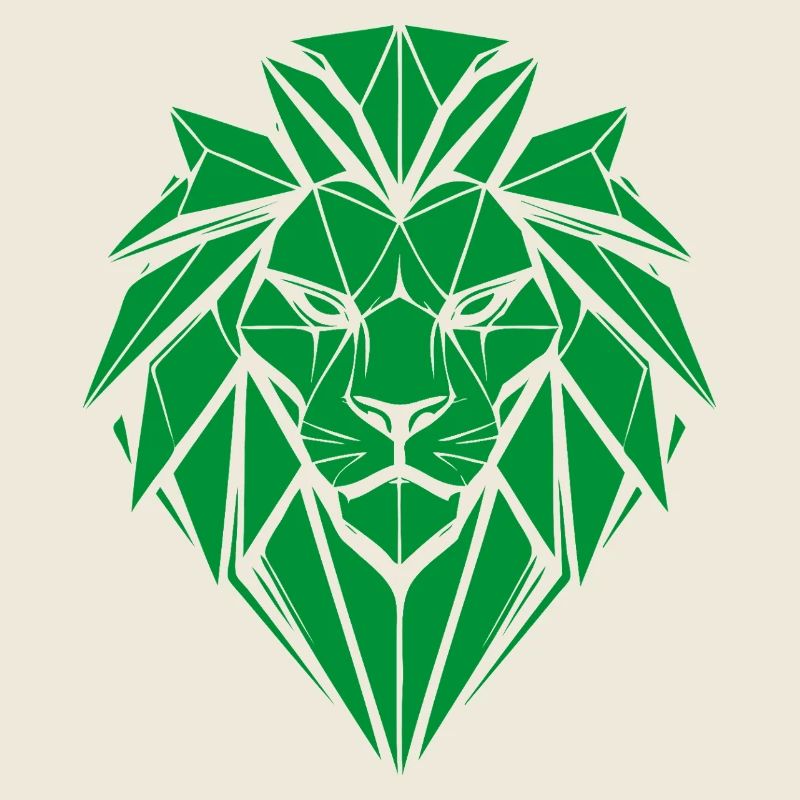 Geometric Green Lion Head