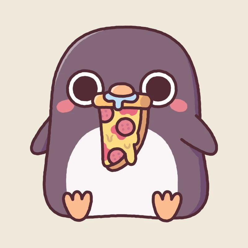 Cute Chubby Penguin With Pepperoni Pizza Slice