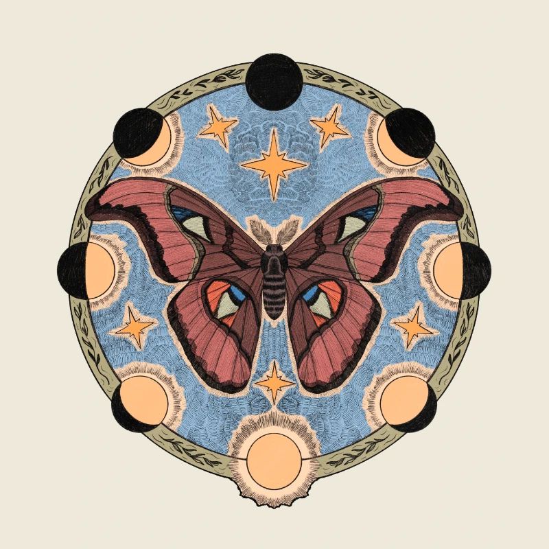 Retro Moon Phase and Moth