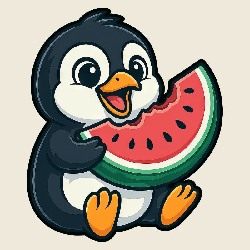 Pinguin mit Wassermelone Sommerfrucht