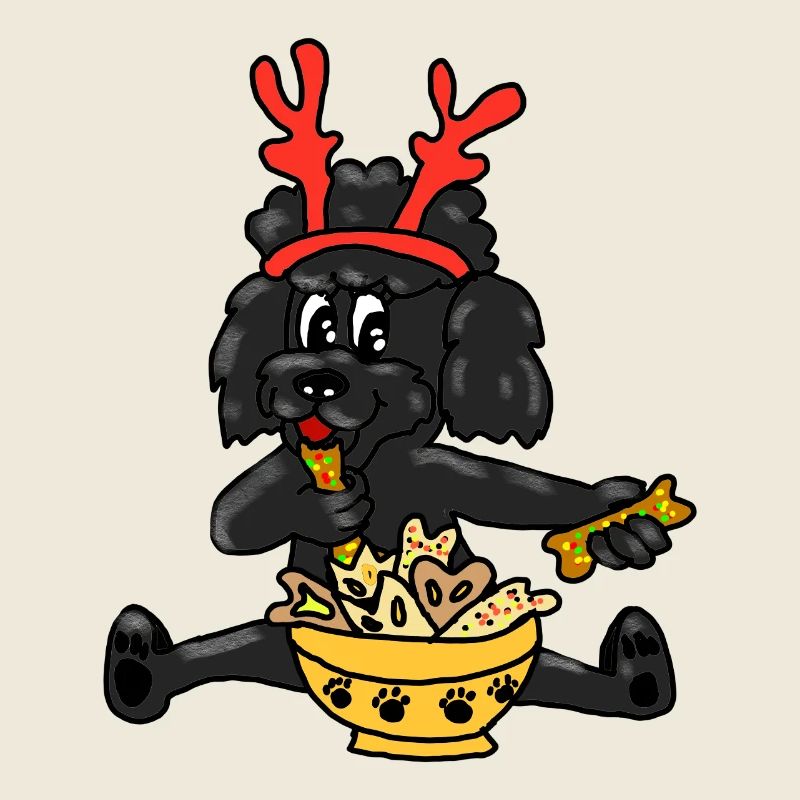 Caniche de Noël avec des bois