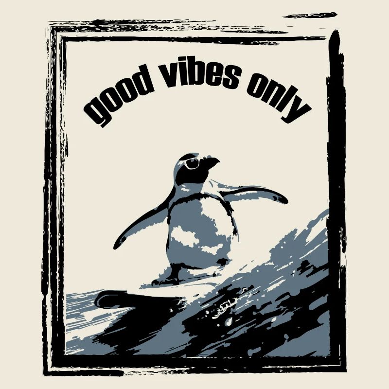 Pinguin Surfbrett Kunstdruck