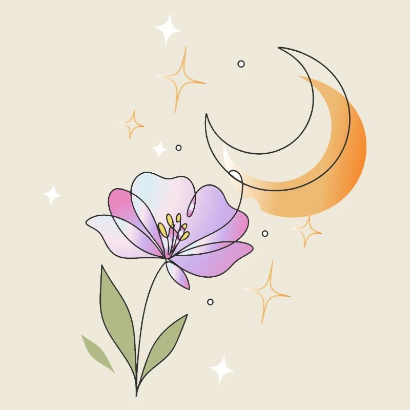 Fleur avec illustration en lignes de lune