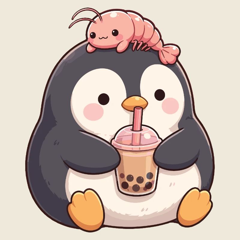  Kawaii Pinguin Bubble Tea Boba Garnele Niedriges