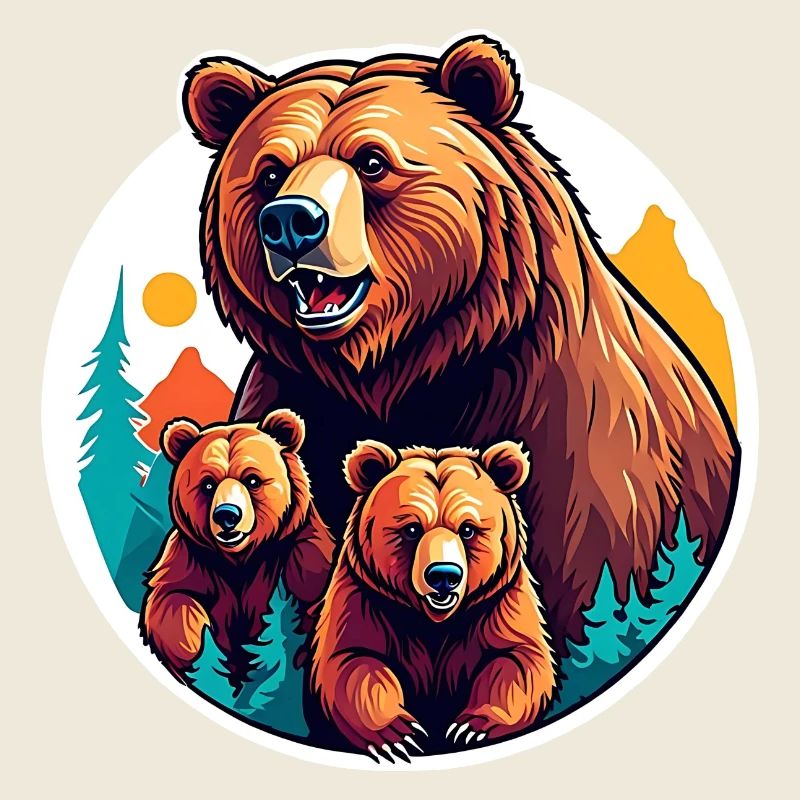 Maman grizzli avec enfants