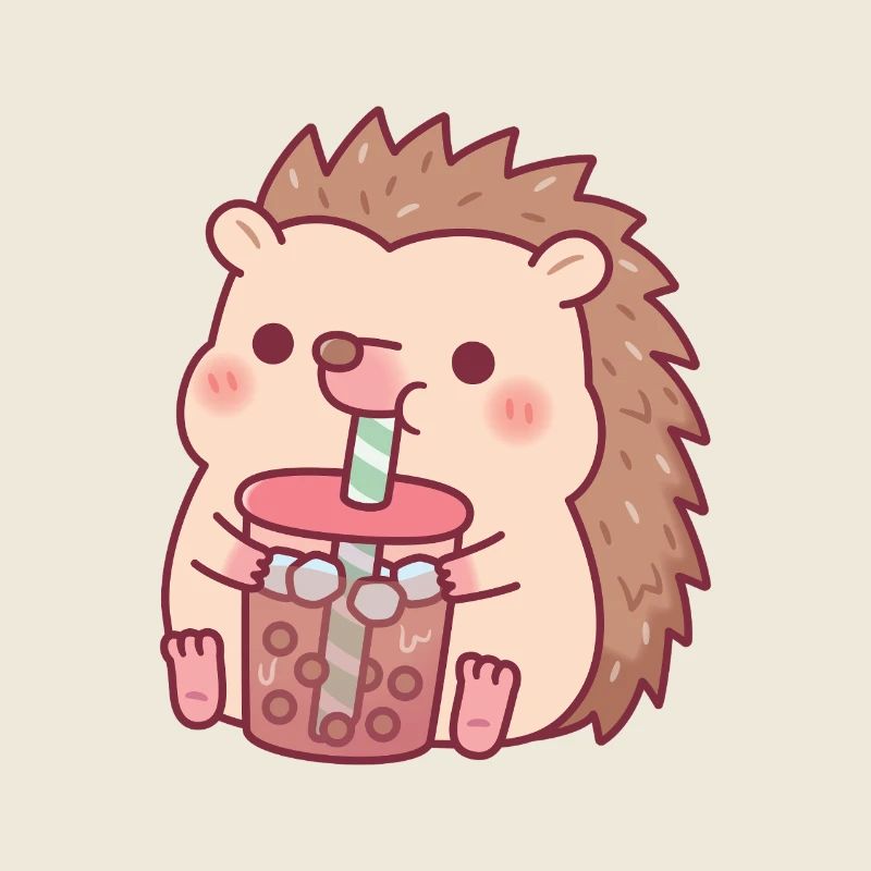 Cute Hedgehog Drinking Boba Tea