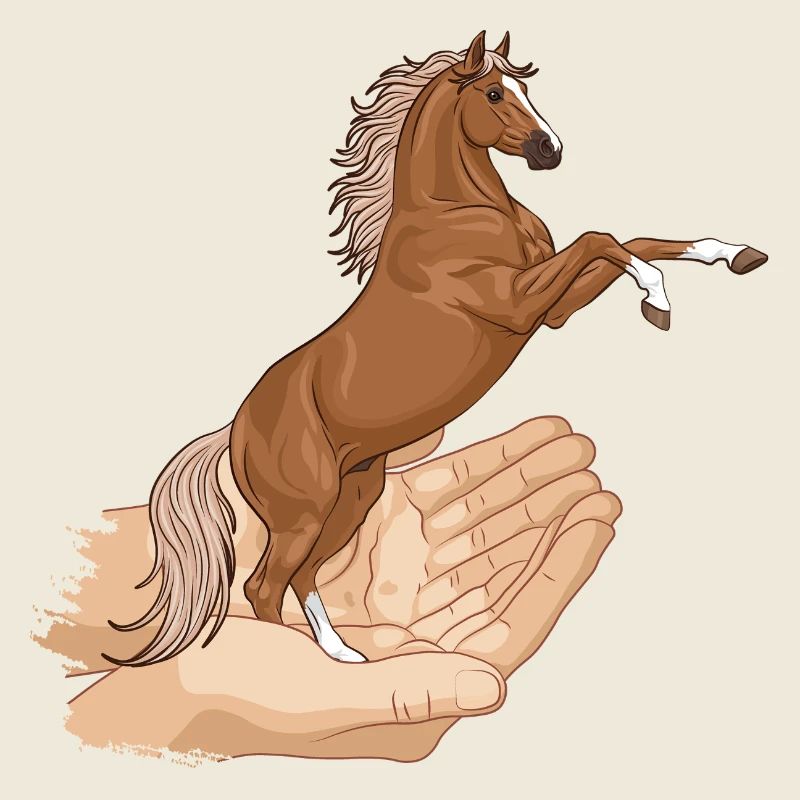 A prancing horse in two hands